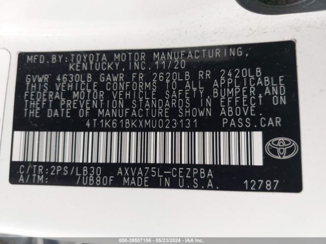 4T1K61BKXMU023131 Toyota Camry Xse Awd