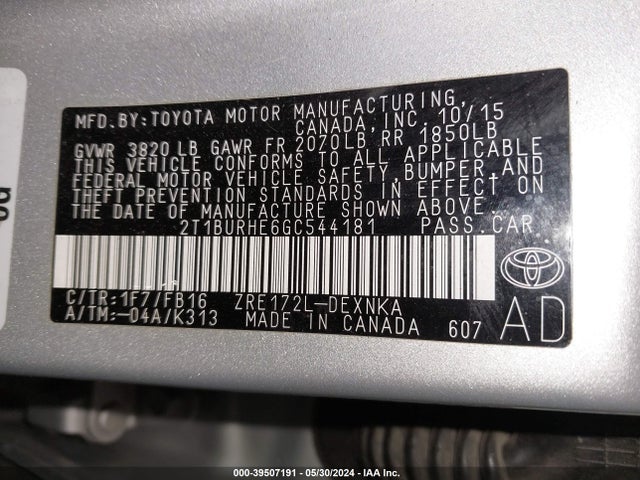 Toyota COROLLA LE 2016 2T1BURHE6GC544181 Image 9