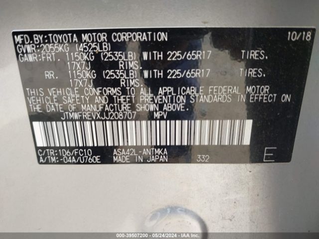 JTMWFREVXJJ208707 Toyota Rav4 Xle