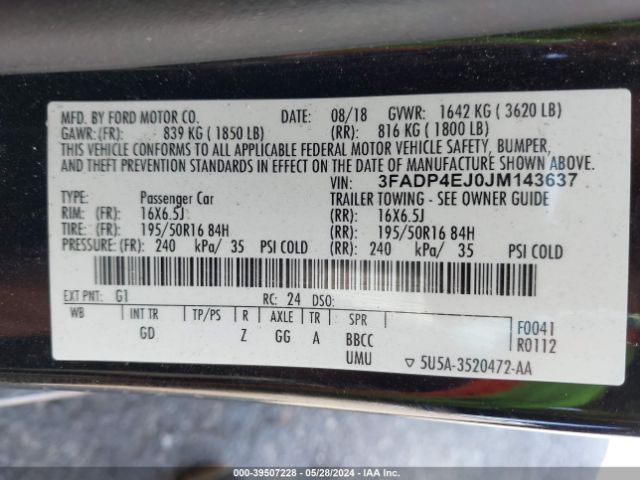 3FADP4EJ0JM143637 Ford FIESTA SE