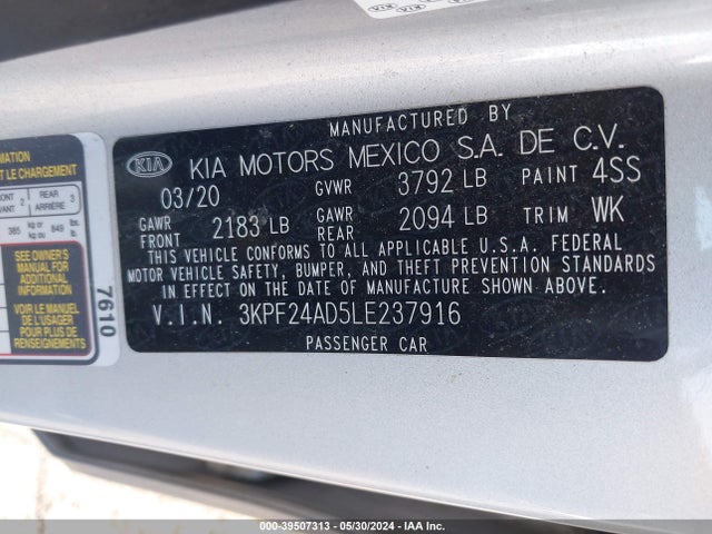 KIA Forte Lxs 2020 3KPF24AD5LE237916 Image 9