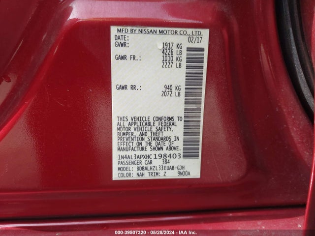 Nissan Altima 2.5 Sr 2017 1N4AL3APXHC198403 Image 9