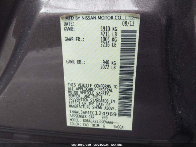Nissan Altima 2.5 S 2014 1N4AL3AP4EC124969 Image 9