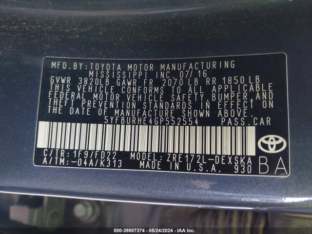 Toyota Corolla S Plus 2016 5YFBURHE4GP552554 Image 9