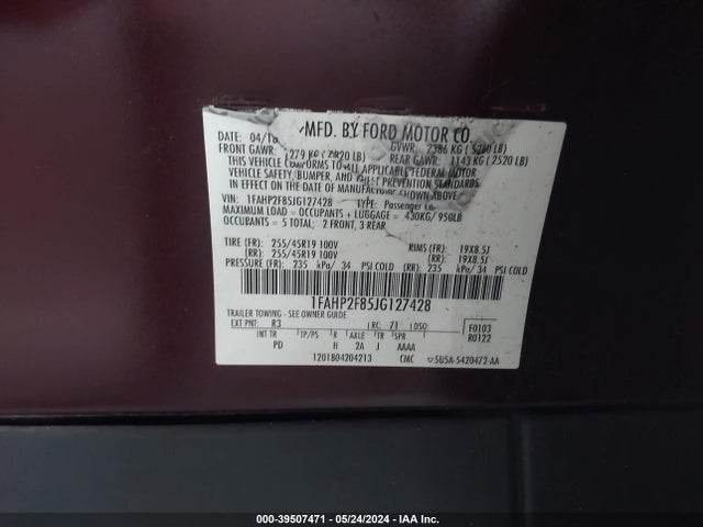 Ford Taurus Limited 2018 1FAHP2F85JG127428 Image 9