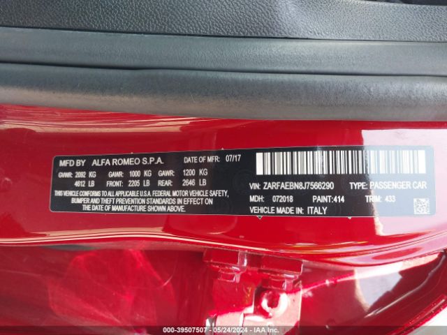 ZARFAEBN8J7566290 Alfa Romeo Giulia Rwd
