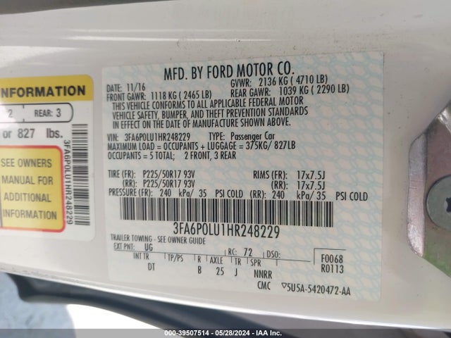 Ford Fusion Hybrid Se 2017 3FA6P0LU1HR248229 Image 9