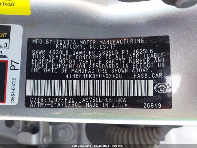 Toyota CAMRY SE 2017 4T1BF1FK8HU407408 Image 9