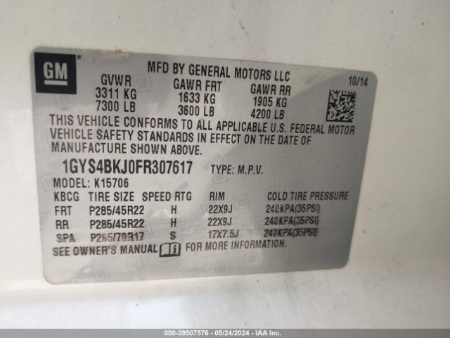 1GYS4BKJ0FR307617 Cadillac Escalade Luxury