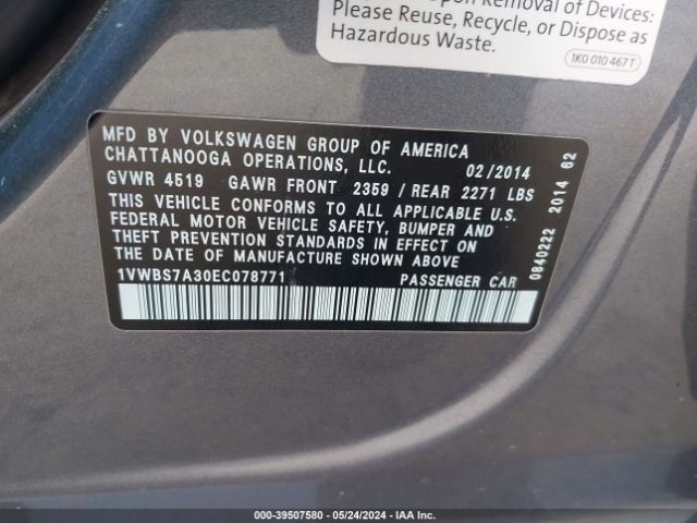 1VWBS7A30EC078771 Volkswagen Passat 1.8t Se
