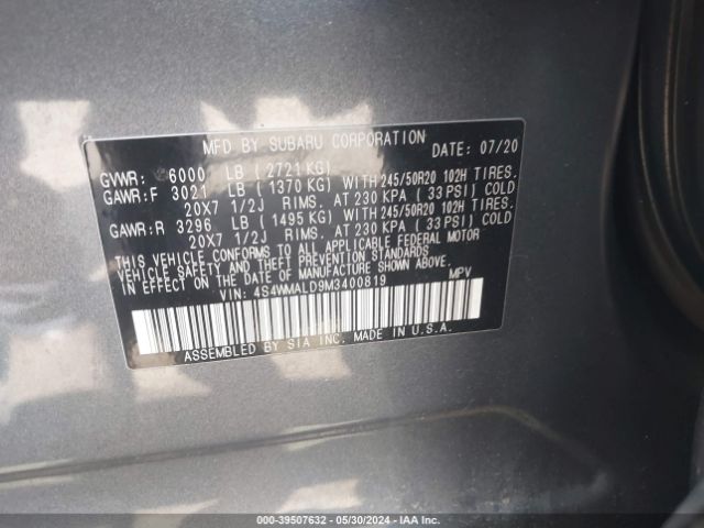4S4WMALD9M3400819 Subaru Ascent Limited