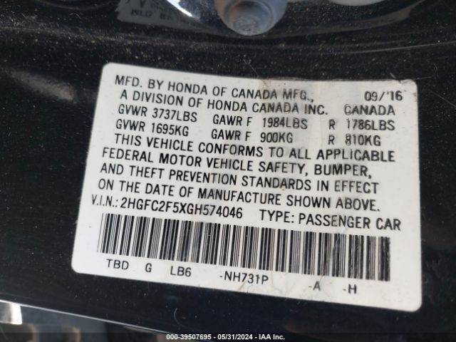 2HGFC2F5XGH574046 Honda Civic Lx