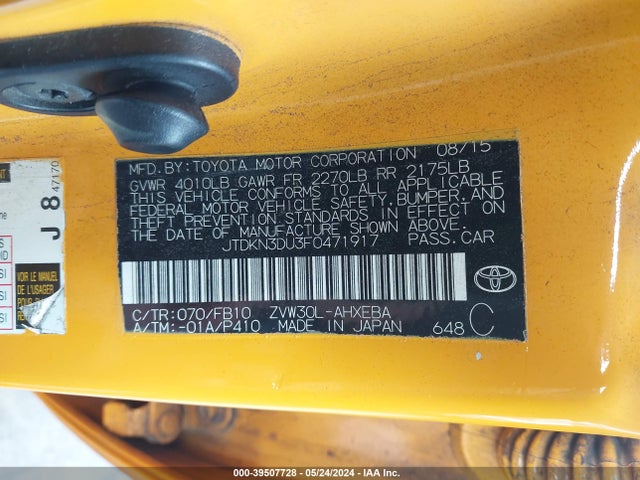 Toyota Prius Two 2015 JTDKN3DU3F0471917 Image 9
