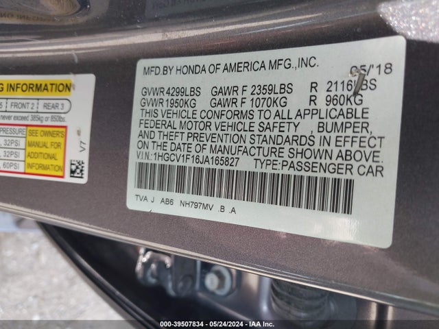 Honda ACCORD LX 2018 1HGCV1F16JA165827 Image 9