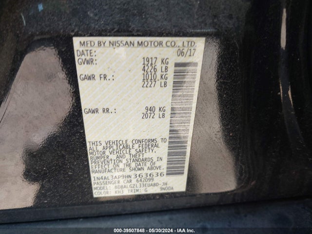 Nissan Altima 2.5 S 2017 1N4AL3AP9HN363636 Image 9