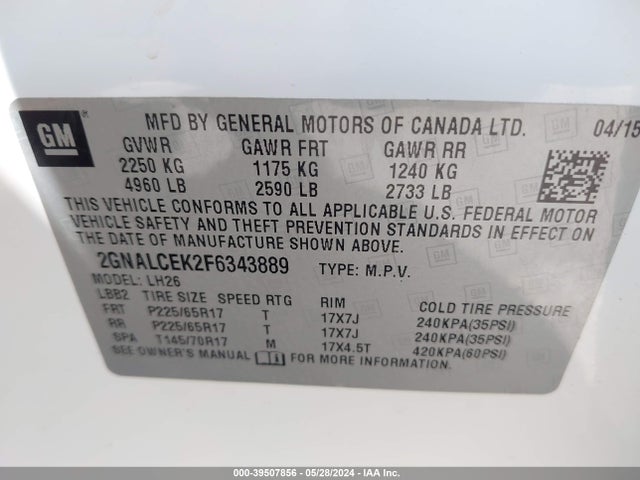 Chevrolet Equinox 2lt 2015 2GNALCEK2F6343889 Image 9