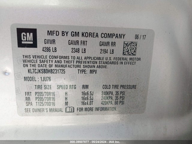 Chevrolet TRAX LS 2017 KL7CJKSB0HB231725 Image 9