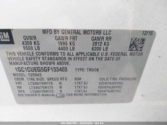 Chevrolet Silverado 2500hd Wt 2016 1GC1CUEG5GF133403 Image 9