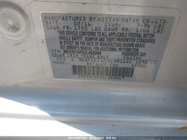 3N1CN7AP5GL868269 Nissan Versa 1.6 Sl