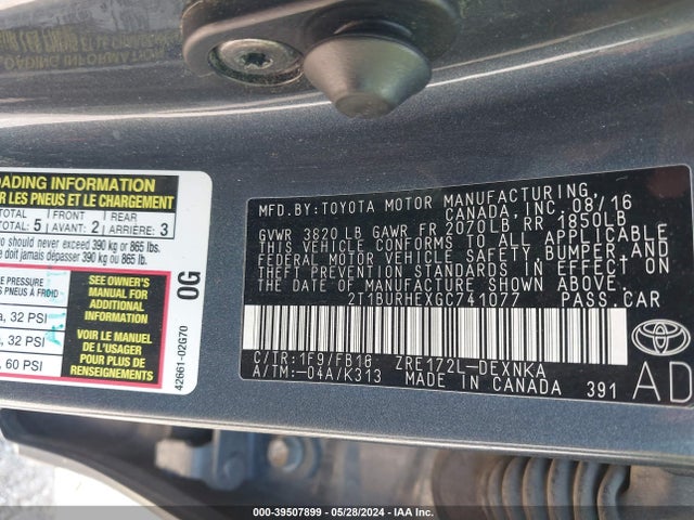 Toyota COROLLA LE 2016 2T1BURHEXGC741077 Image 9
