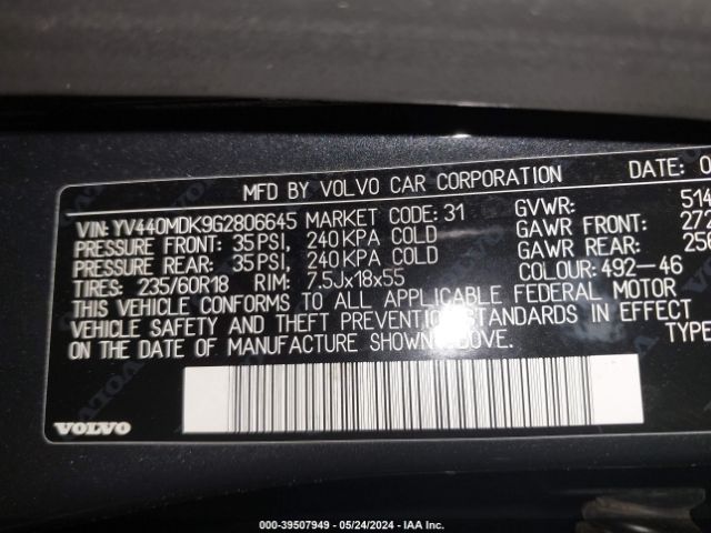 YV440MDK9G2806645 Volvo Xc60 T5 Drive-e Premier