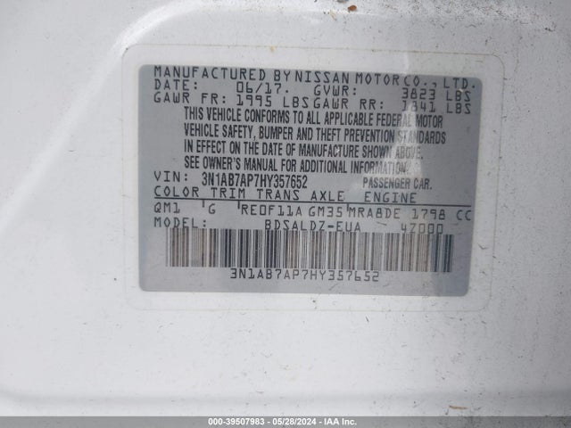 Nissan SENTRA SV 2017 3N1AB7AP7HY357652 Image 9