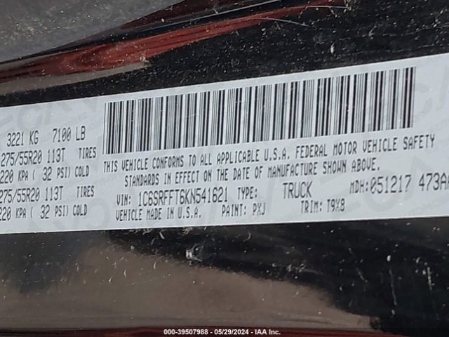 1C6SRFFT6KN541621 RAM 1500 Big Horn/lone Star  4x4 5'7 Box
