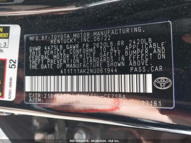 4T1T11AK2NU061944 Toyota Camry Se Nightshade Edition