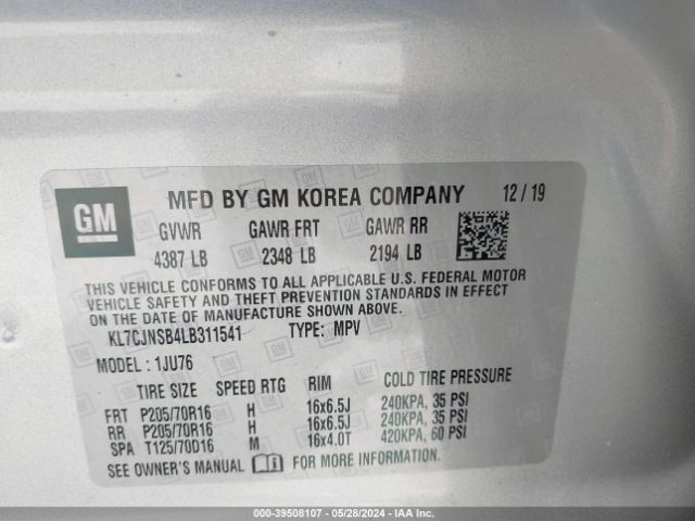 KL7CJNSB4LB311541 Chevrolet Trax Awd Ls