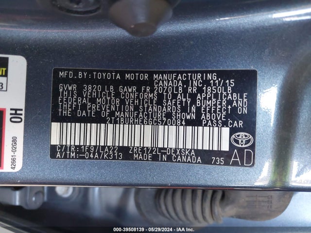 Toyota Corolla S Premium 2016 2T1BURHE6GC570084 Image 9