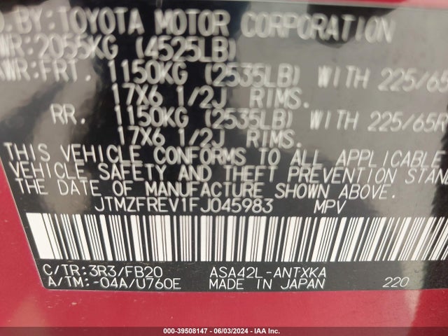 Toyota RAV4 LE 2015 JTMZFREV1FJ045983 Image 9