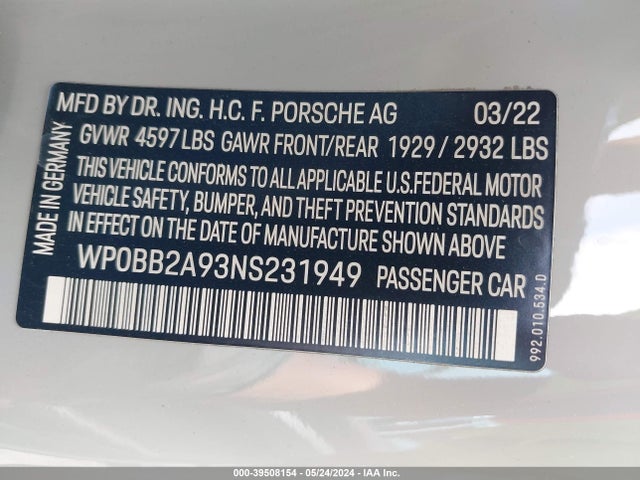 2022 PORSCHE 911 WP0BB2A93NS231949 Photo 8
