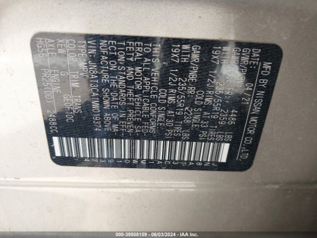 JN8AT3CA1MW019374 Nissan Rogue Sl Fwd