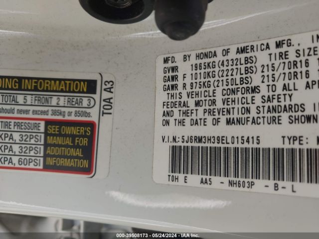 5J6RM3H39EL015415 Honda CR-V LX