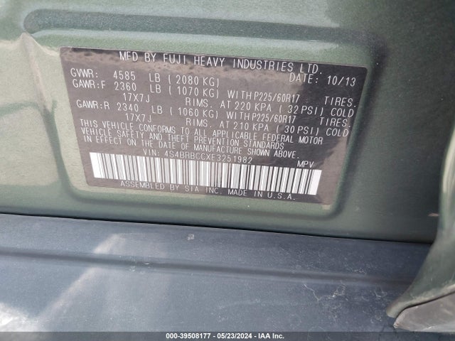 Subaru Outback 2.5i Premium 2014 4S4BRBCCXE3251982 Image 9