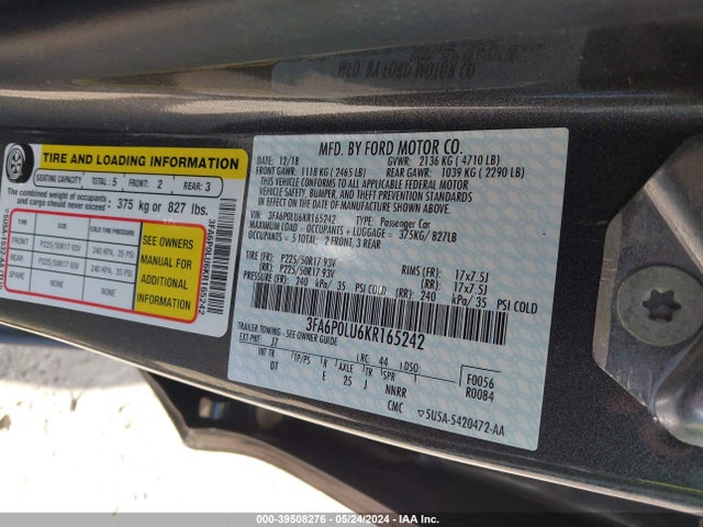 Ford Fusion Hybrid Se 2019 3FA6P0LU6KR165242 Image 9