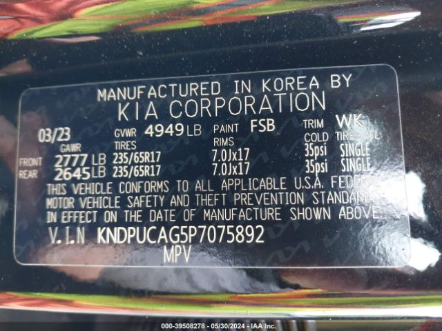 KNDPUCAG5P7075892 KIA Sportage Hybrid Lx