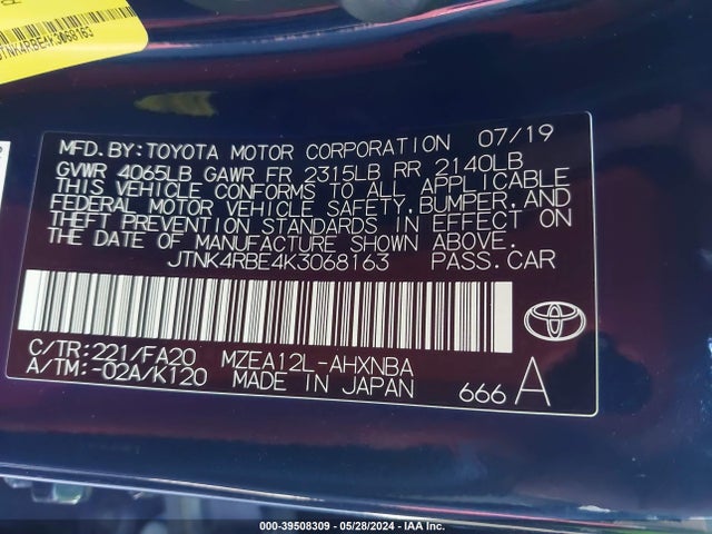 Toyota COROLLA SE 2019 JTNK4RBE4K3068163 Image 9
