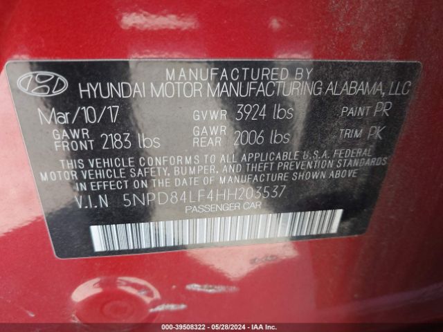 5NPD84LF4HH203537 Hyundai ELANTRA SE