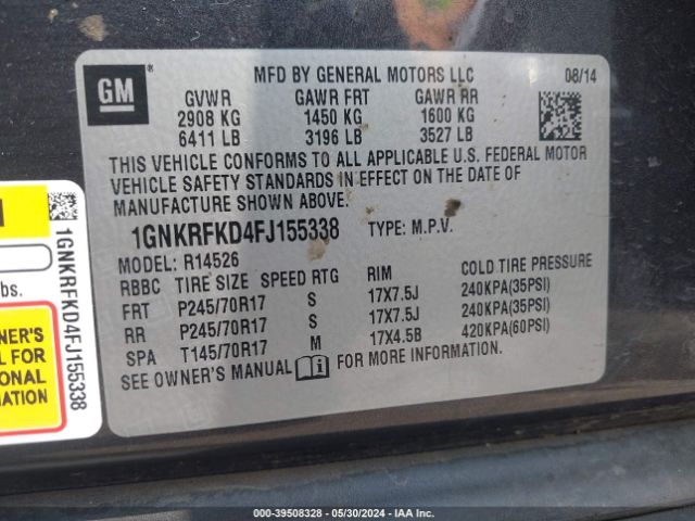 1GNKRFKD4FJ155338 Chevrolet Traverse Ls