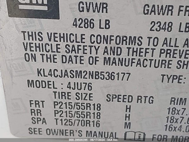 KL4CJASM2NB536177 Buick Encore Fwd Preferred