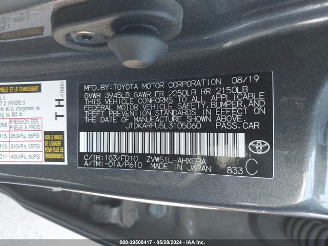 Toyota Prius Le 2020 JTDKARFU5L3105060 Image 9
