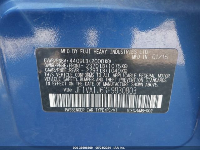 JF1VA1J63F9830803 Subaru Wrx Limited