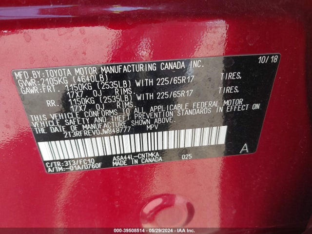 Toyota Rav4 Xle 2018 2T3RFREV0JW848777 Image 9