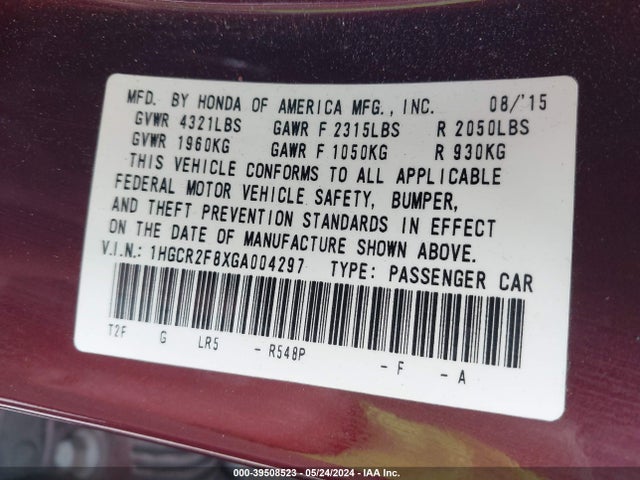 Honda Accord Ex-l 2016 1HGCR2F8XGA004297 Image 9