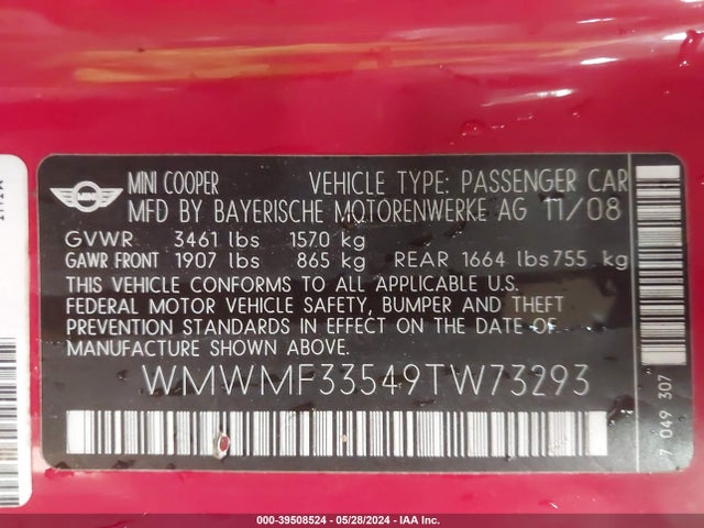 2009 MINI COOPER WMWMF33549TW73293 Photo 8