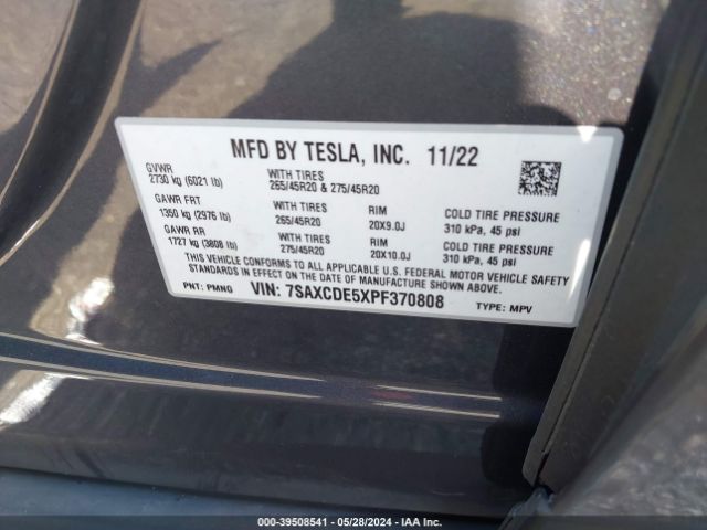 7SAXCDE5XPF370808 Tesla Model X Dual Motor All-wheel Drive/standard Range