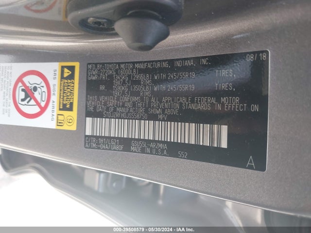 Toyota Highlander Se 2018 5TDJZRFH0JS558750 Image 9