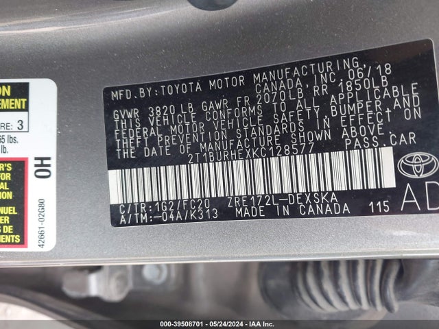 Toyota COROLLA SE 2019 2T1BURHEXKC128577 Image 9