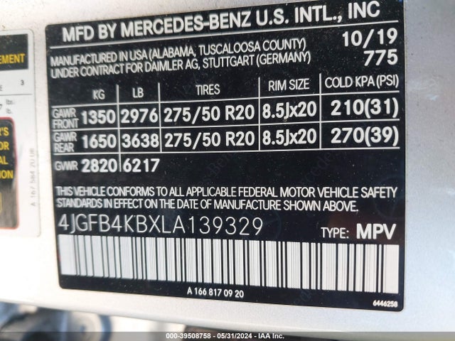 4JGFB4KBXLA139329 Mercedes-Benz Gle 350 4matic